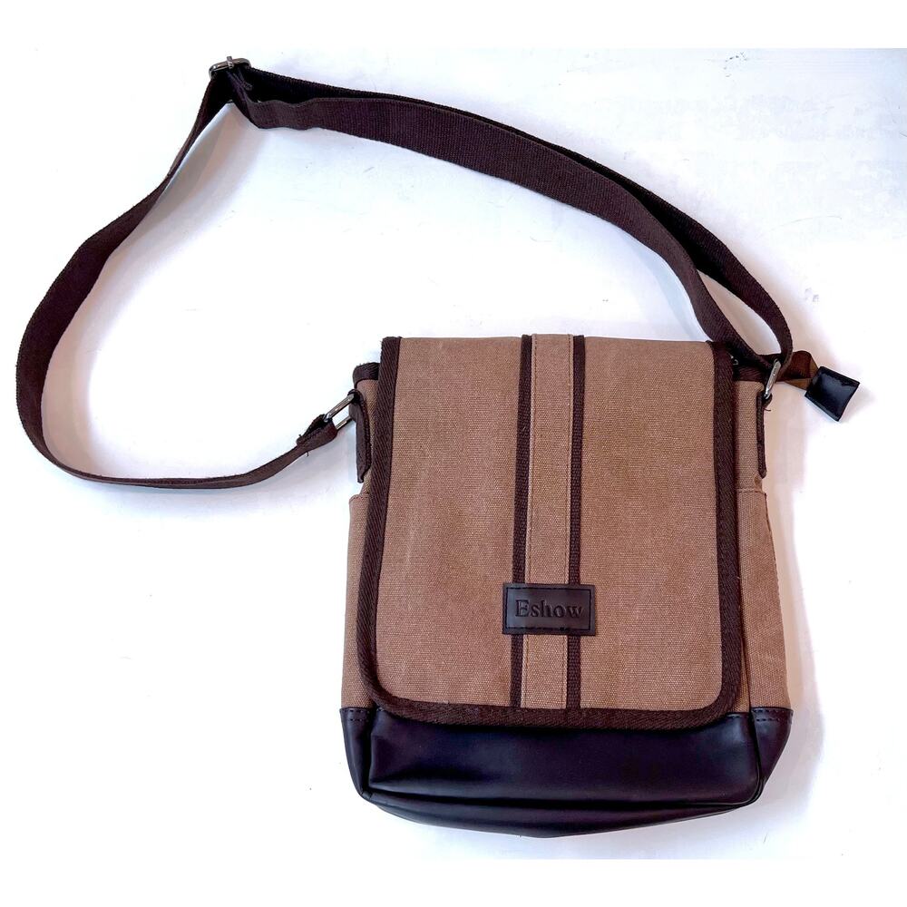 Eshow Brown / Dark Brown Canvas Crossbody Messenger Bag - Preowned